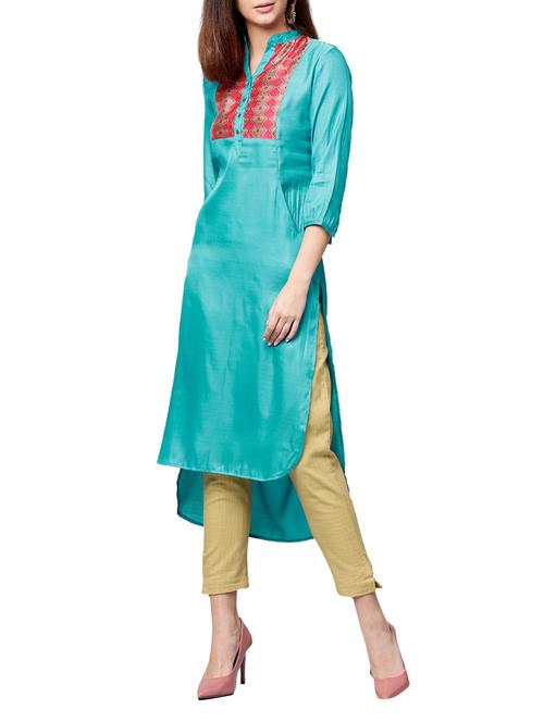 blue silk kurta pant set - 14992847 - Very Small Image - 1