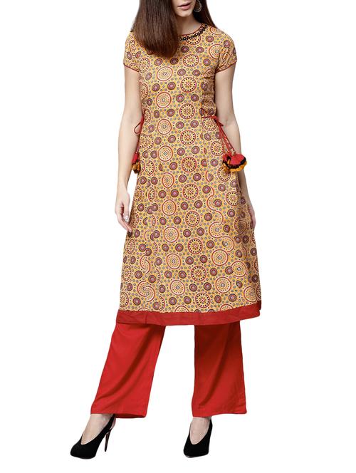 yellow cotton kurta palazzo set - 14992860 - Very Small Image - 1