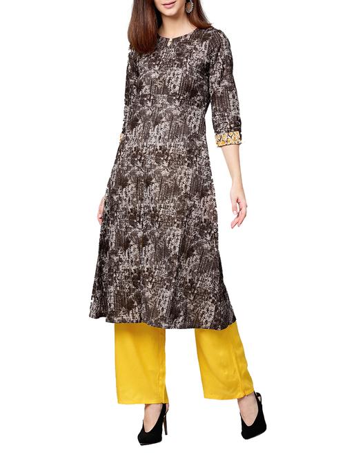 brown cotton kurta palazzo set - 14992869 - Very Small Image - 1