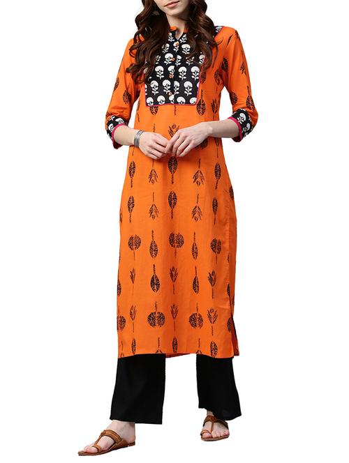 orange cotton kurta palazzo set - 14992872 - Very Small Image - 1