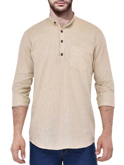 beige cotton short kurta - 14993008 - Very Small Image - 1