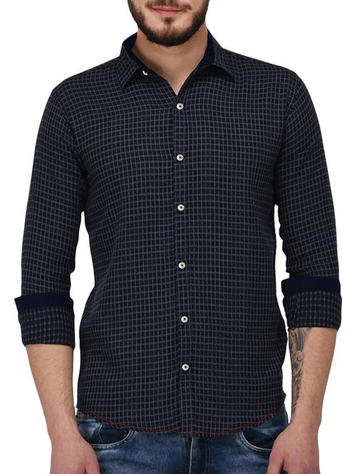 navy blue cotton casual shirt - 14993071 - Very Small Image - 1