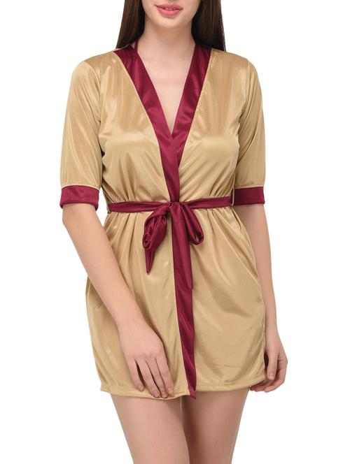 beige solid satin sleepwear robe - 14993240 - Very Small Image - 1