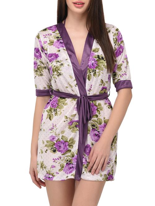 purple floral satin sleepwear robe - 14993278 - Very Small Image - 1