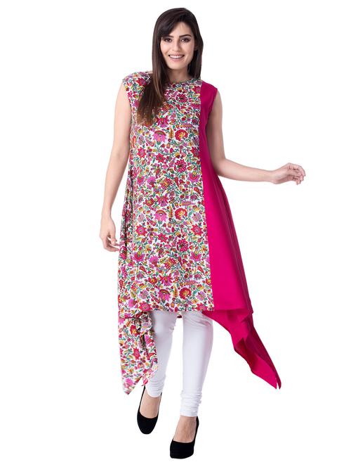pink viscose asymmetric kurta - 14993978 - Very Small Image - 1