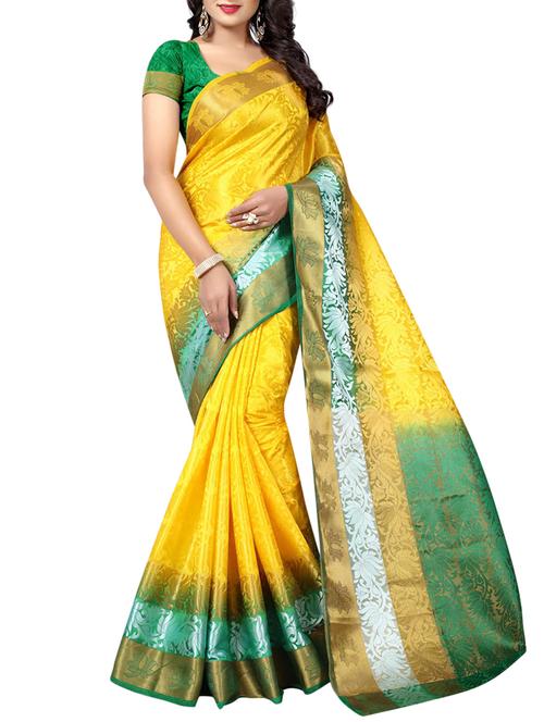 yellow cotton silk woven saree with blouse - 14994018 - Very Small Image - 1