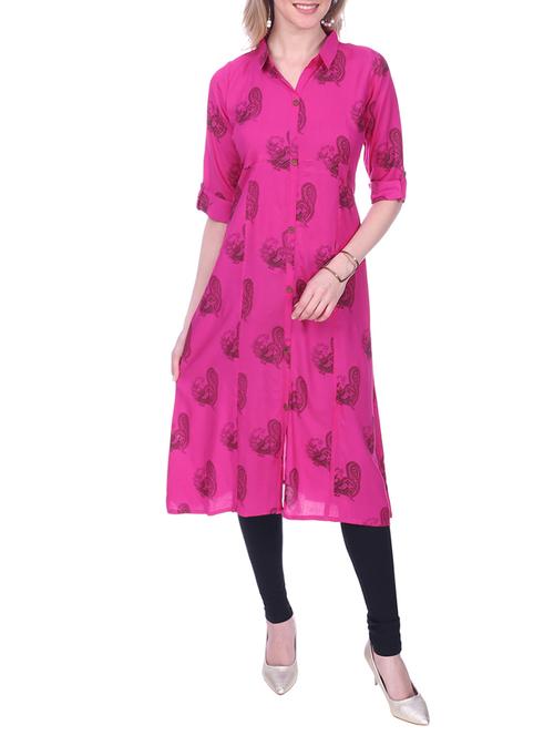 pink rayon a-line kurta - 14996320 - Very Small Image - 1