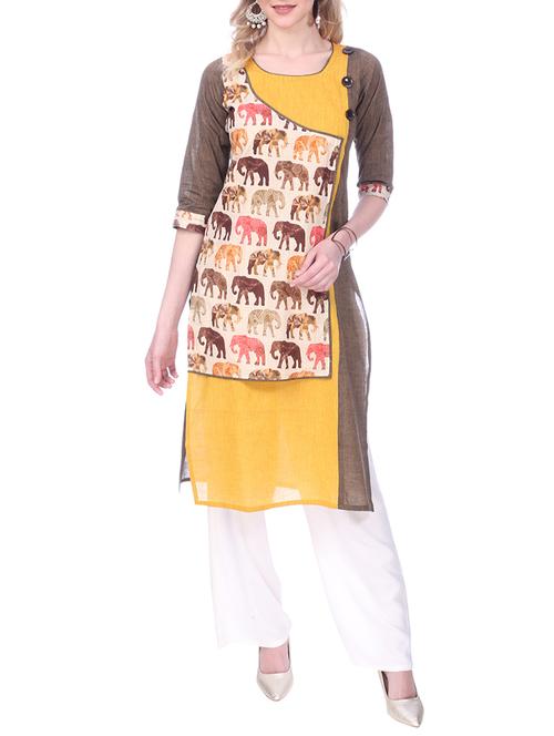 yellow cotton layered kurta - 14996323 - Very Small Image - 1