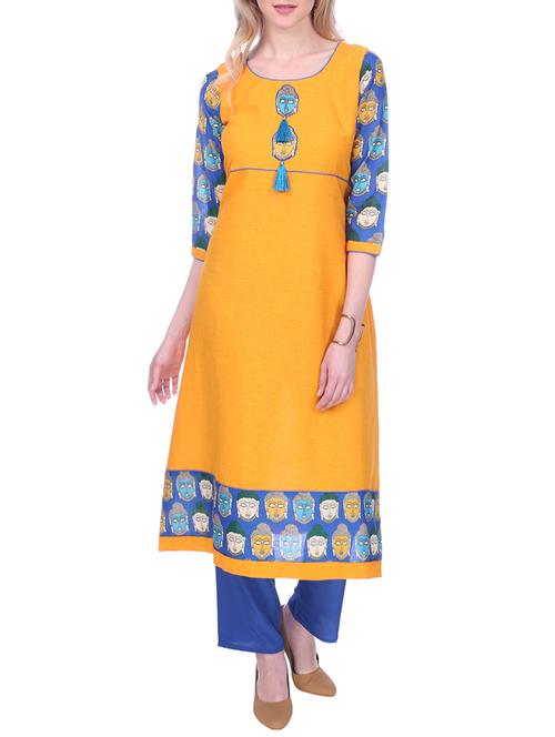 yellow cotton a-line kurta - 14996327 - Very Small Image - 1