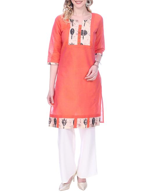 orange cotton straight kurta - 14996341 - Very Small Image - 1