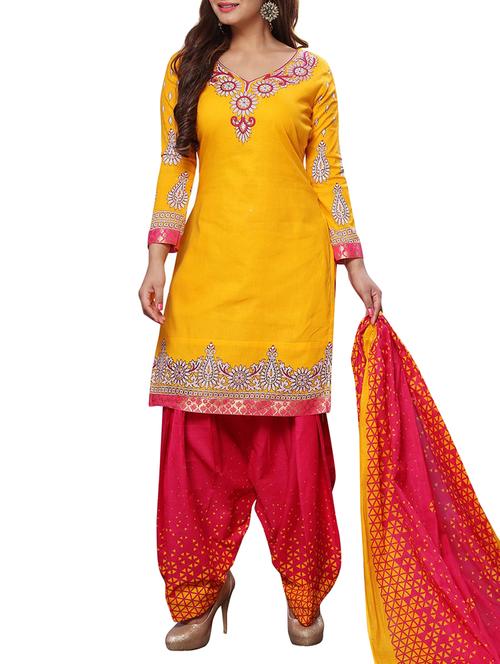 yellow cotton unstitched suit - 14996355 - Very Small Image - 1