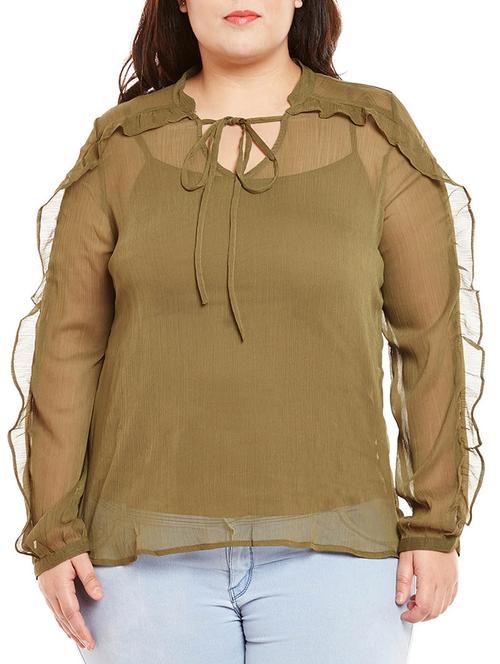 tie up neck ruffled plus top - 14997827 - Very Small Image - 1