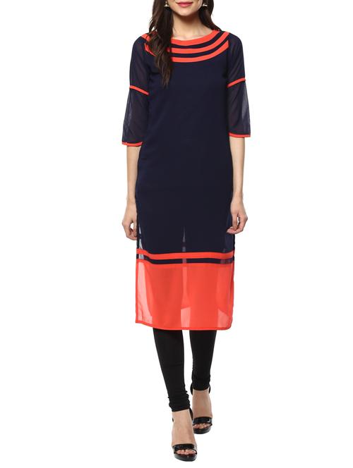 blue georgette straight kurta - 14999468 - Very Small Image - 1