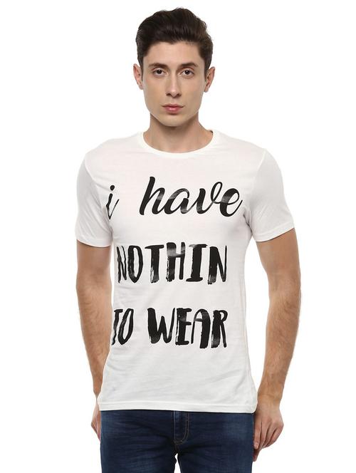 white cotton front print t-shirt - 15000355 - Very Small Image - 1