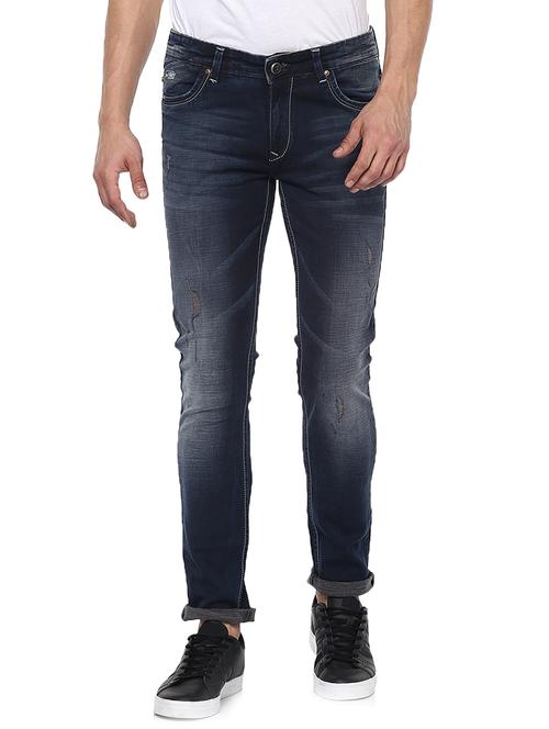 navy blue light washed ripped denim jeans - 15000601 - Very Small Image - 1