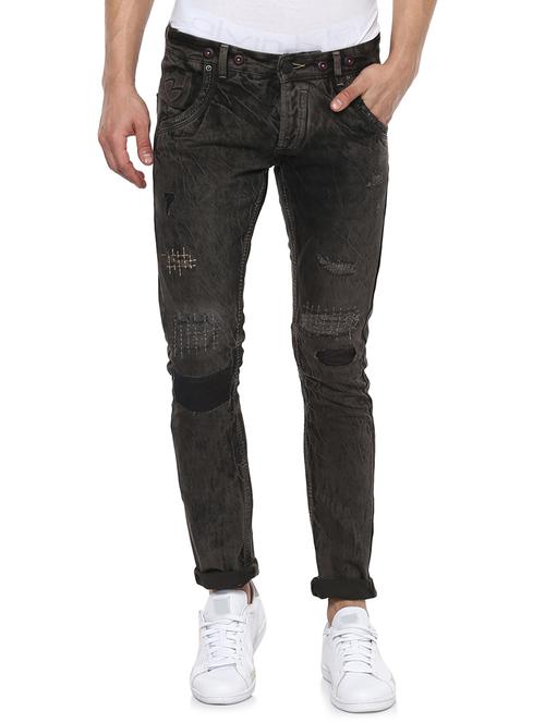 brown cotton patched jeans - 15000612 - Very Small Image - 1