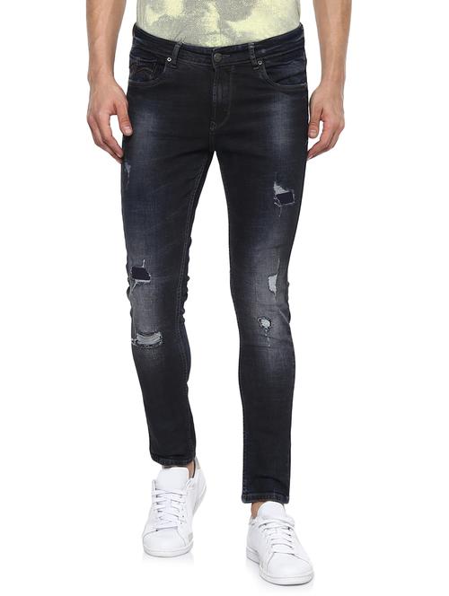 navy blue light washed ripped denim jeans - 15000622 - Very Small Image - 1
