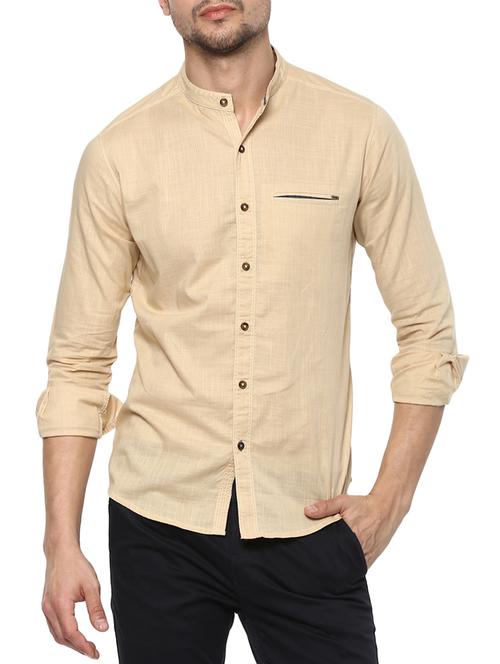 beige cotton casual shirt - 15000756 - Very Small Image - 1