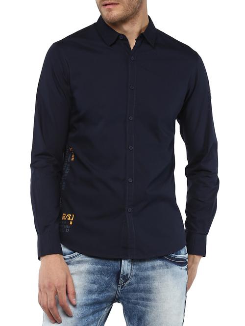 navy blue cotton casual shirt - 15000940 - Very Small Image - 1