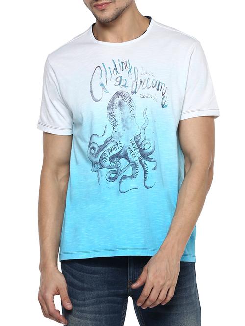 turquoise cotton chest print t-shirt - 15000950 - Very Small Image - 1