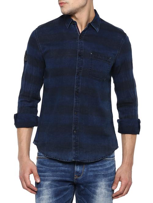 navy blue cotton casual shirt - 15000962 - Very Small Image - 1