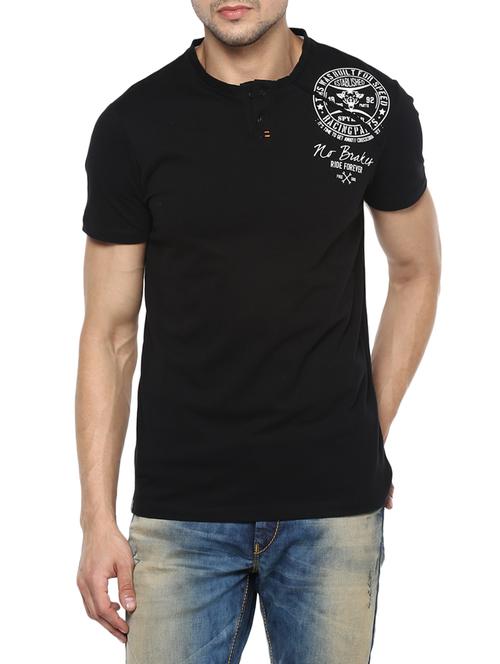 black cotton chest print tshirt - 15000985 - Very Small Image - 1