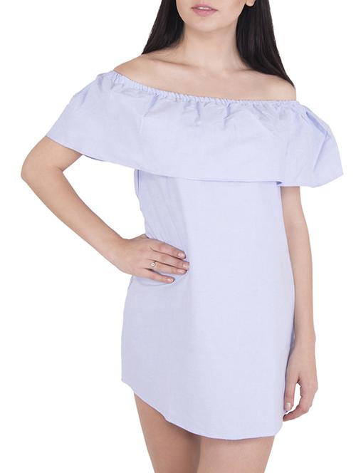 solid light blue cotton off shoulder dress - 15001426 - Very Small Image - 1