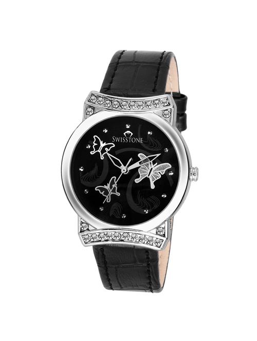 swisstone voglr535-black leather strap wrist watch for women - 15001915 - Very Small Image - 1