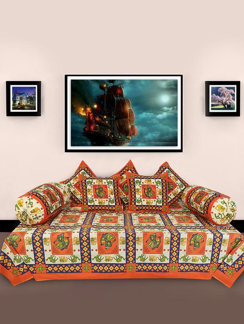 cotton ethnic printed diwan set ( 60x90 ) - 15002335 - Very Small Image - 1