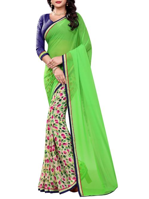 green georgette half & half saree with blouse - 15003926 - Very Small Image - 1