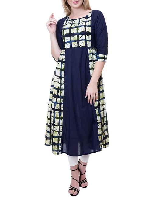 blue cotton flared kurta - 15004636 - Very Small Image - 1