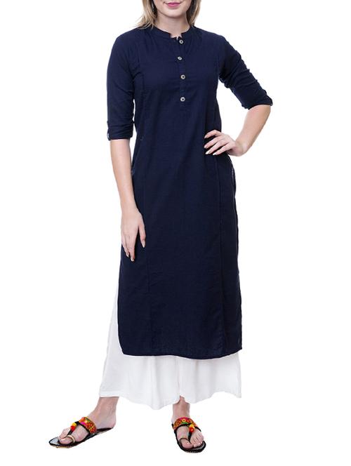 blue cotton solid kurta - 15004646 - Very Small Image - 1