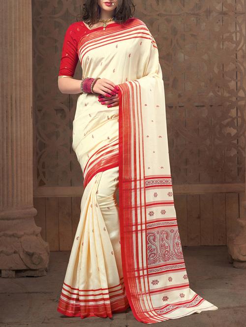 cream art silk woven saree with blouse - 15004680 - Very Small Image - 1
