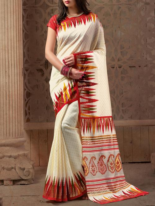 cream art silk woven saree with blouse - 15004684 - Very Small Image - 1