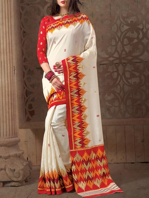 cream art silk woven saree with blouse - 15004687 - Very Small Image - 1