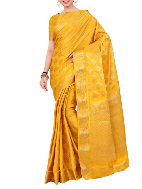 yellow art silk saree with blouse - 15005508 - Very Small Image - 1
