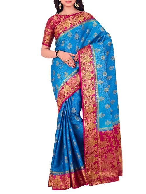 blue silk saree - 15005513 - Very Small Image - 1
