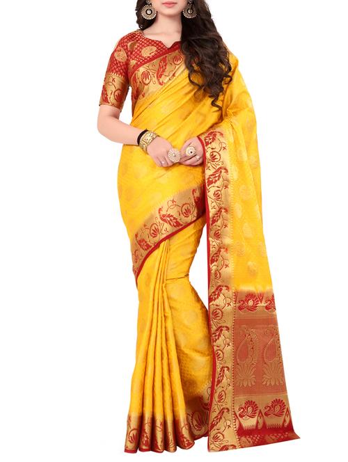 yellow silk saree with blouse - 15005517 - Very Small Image - 1