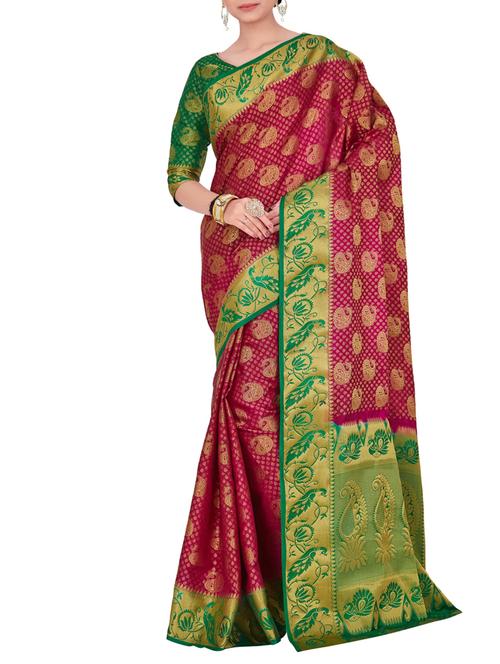 pink silk saree with blouse - 15005518 - Very Small Image - 1