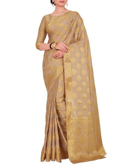 cream crepe saree with blouse - 15005534 - Very Small Image - 1