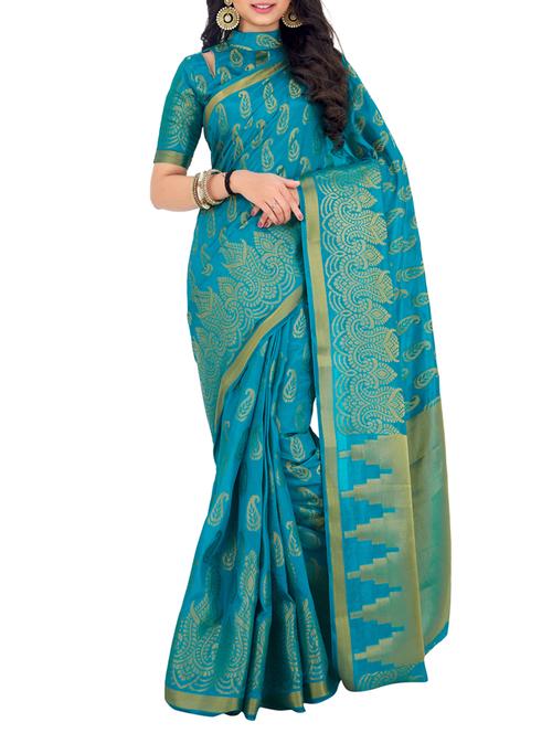turquoise art silk saree - 15005545 - Very Small Image - 1