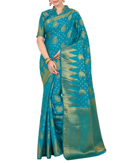 turquoise silk saree - 15005552 - Very Small Image - 1