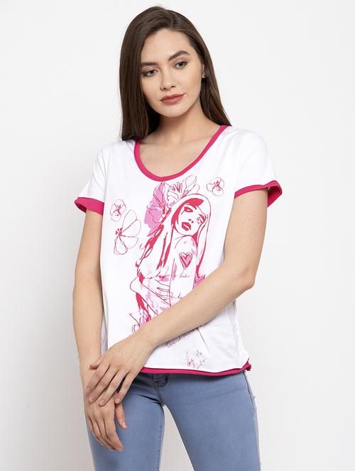 women's front print v neck t-shirt - 15006114 - Very Small Image - 1