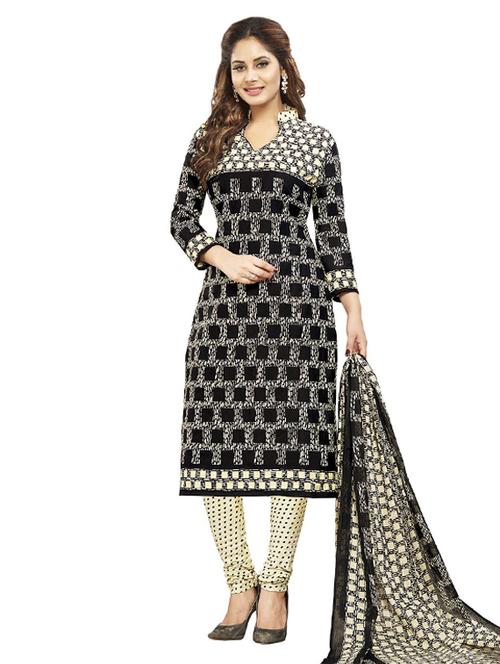 black printed unstitched churidaar suit - 15006724 - Very Small Image - 1