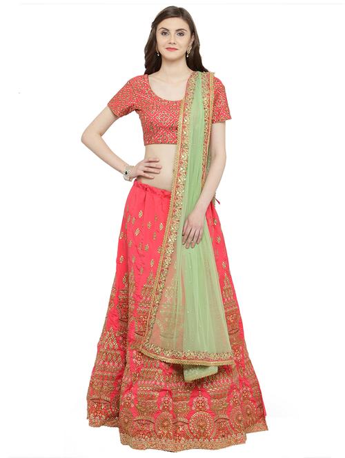 pink silk flared lehenga - 15007214 - Very Small Image - 1