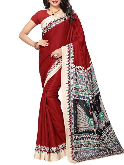 contrast bordered tussar saree with blouse - 15007529 - Very Small Image - 1