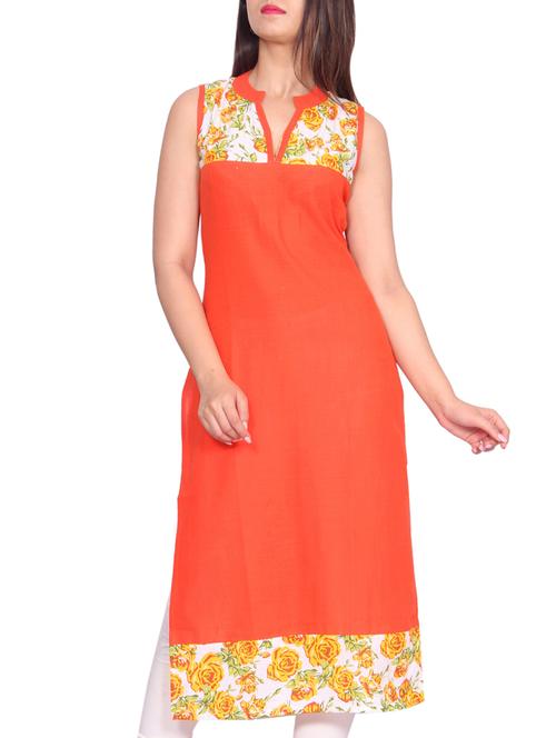 orange cotton straight kurta - 15007832 - Very Small Image - 1