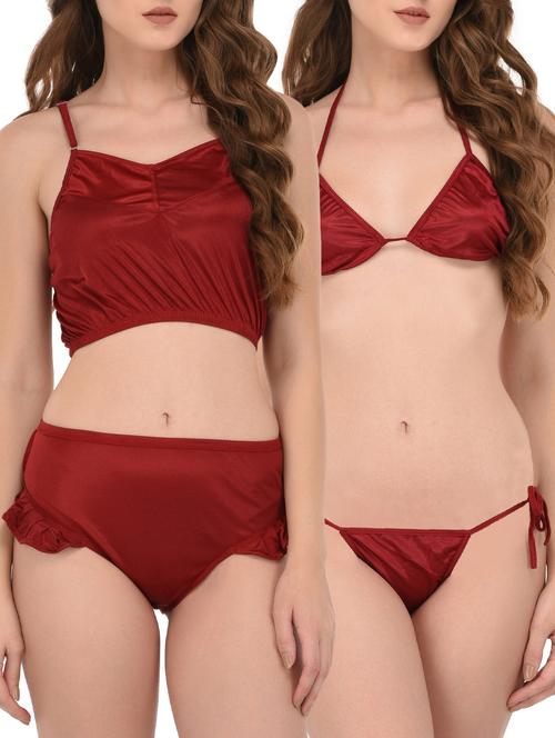 set of 2 maroon satin bikini - 15008357 - Very Small Image - 1