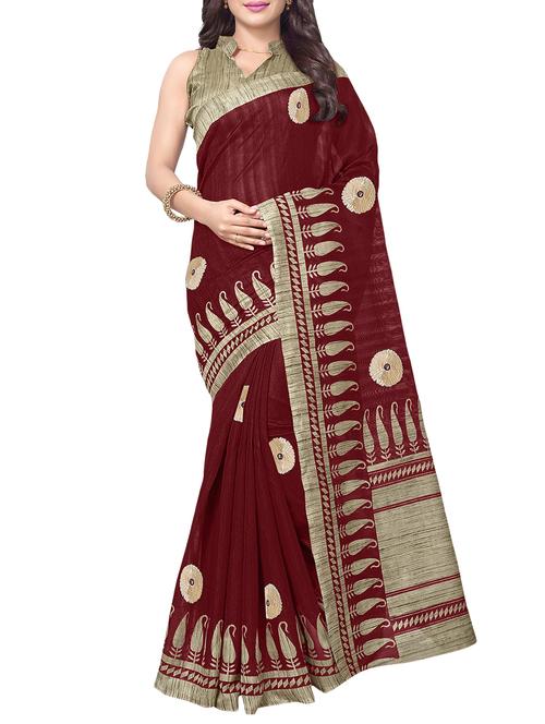 maroon art silk embroidered saree with blouse - 15008812 - Very Small Image - 1