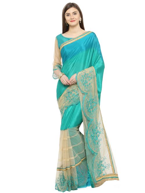 turquoise georgette embroidered saree with blouse - 15008915 - Very Small Image - 1